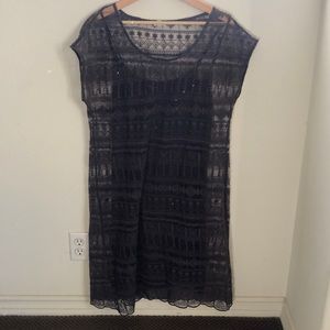 Garnet hill gray/carbon embroidered lace dress
